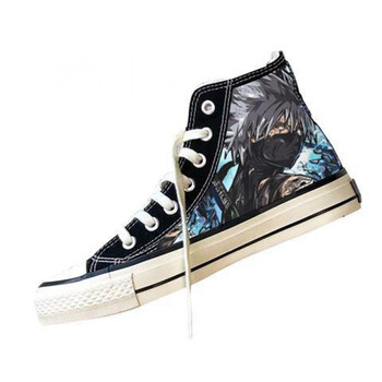 火影忍者鞋火影忍 卡卡西鼬斑彩绘图个性男女学生手绘帆布鞋高帮 旗木