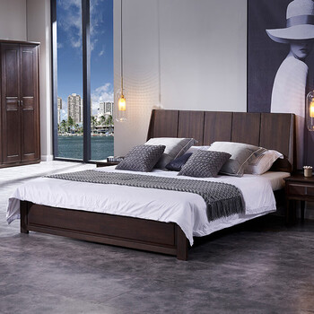 光明家具 大床榆木简约风实木床高低可调实木床卧室家具1502 空体床