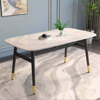 睿巧轻奢仿大理石餐桌椅组合家用现代简约新中式小户型吃饭桌子长方形