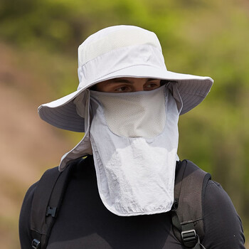 xiaowenzi钓鱼防晒帽子男士夏天外出登山遮脸防晒面罩渔夫帽遮阳帽