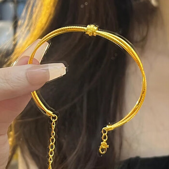 定岁黄金小蛮腰手镯女士999足金轻奢小众设计开口可调节首饰品生日礼