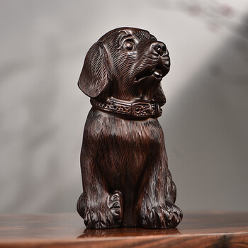 黑檀木花梨木木雕狗摆件实木质动物雕刻十二生肖狗家居客厅装饰红木