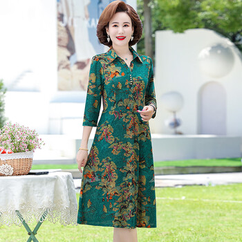 潮范美杜莎拉中老年人妈妈连衣裙夏天60岁妇女穿的裙子气质春夏装时尚