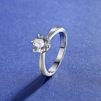 老凰祥款式925莫桑钻戒指女新款韩版经典1ct周家丝带钻戒银饰定制 (50