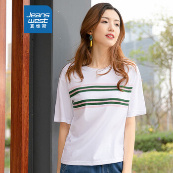 真维斯女装夏装纯棉平纹布圆领印间短袖t恤漂白色8100xl