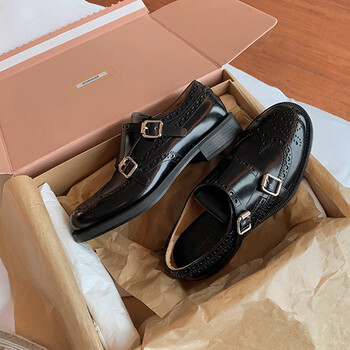 戴丽格轻奢秋冬新款英伦风复古小皮鞋致雕花巴洛克单鞋孟克皮鞋女1136