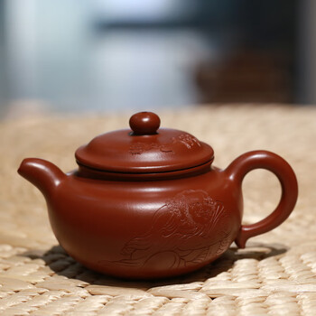 德轩堂宜兴工艺美术师周逸纯全手工仿古紫砂壶邱东园刻绘罗汉中品泡