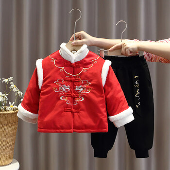 拜年服童装男童唐装宝宝冬季周岁礼服儿童新年服女童过年喜庆衣服红色