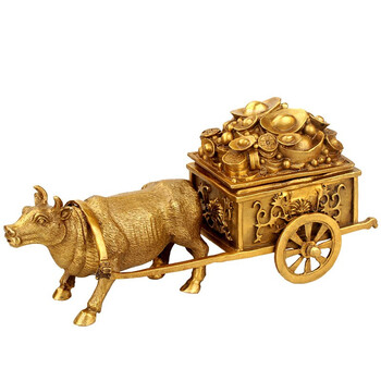 福善缘铜牛摆件金钱牛家居风水装饰牛工艺品牛拉车客厅摆设