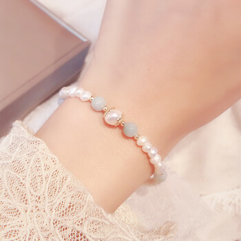 珠佩丽韩国新款珍珠手链女简约时尚气质翡翠手串经典百搭秀气款七夕情