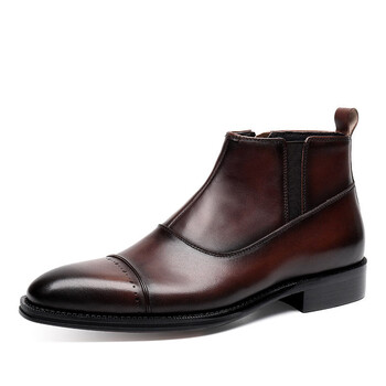 绅士大气冬季男士马靴高帮皮鞋男英伦风尖头牛皮男靴子真s皮短靴皮靴