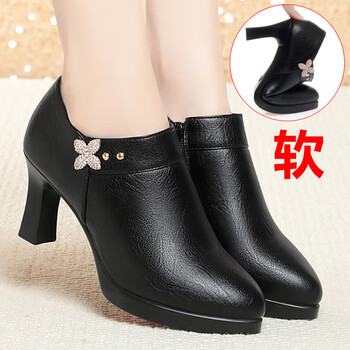 弘讯春秋真皮软底防滑深口中年妈妈鞋女士皮鞋中老年女鞋老人单鞋女鞋