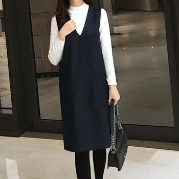 黑色无袖打底连衣裙子春秋季中长款背心裙女秋冬夹毛呢马甲裙背带新款