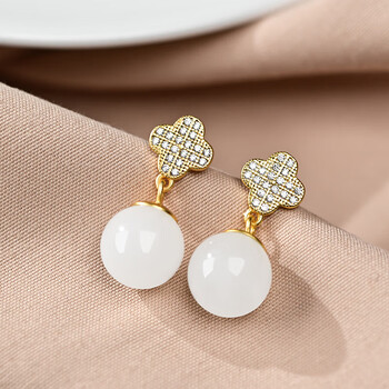 语花印2022新潮925耳坠女小众原创设计轻奢感和田玉耳环银饰品