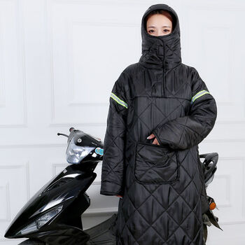 晗畅电动车挡风被冬季加厚女电瓶车挡风衣男保暖摩托防寒防风连体黑色