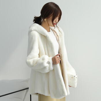 伊奴卡2021新品海宁进口皮草女装连帽整貂中长款貂皮大衣水貂皮外套