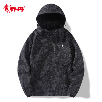 乔丹户外冲锋衣外套男美式防风防水风衣运动夹克大童 女款黑色 m