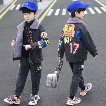 母婴>童装>套装>蓝诺猫>蓝诺猫儿童装男童加绒套装新款中大童秋冬季