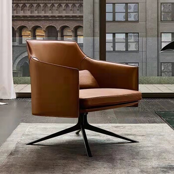 现代简约转椅北欧单人沙发椅酒店会所休闲椅办公区接待洽谈椅 超纤皮