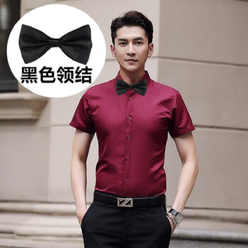 夏季兄弟团西装伴郎服衬衫短袖男粉色结婚礼服短袖新郎衬衣服短袖单件
