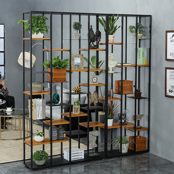 酷思达客厅置物架工业风放书陈列架储物落地玄关隔板客厅隔断架展示架
