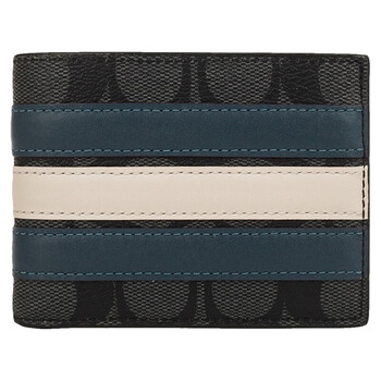 蔻驰(coach) 奢侈品 男士短款钱包黑灰色配蓝白pvc配皮 f26173 n3c