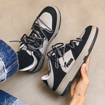 punma彪虎马男鞋2022秋季新款透气滑板鞋子男潮流德训鞋运动鞋 黑灰