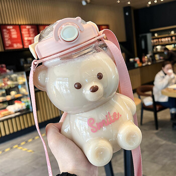 夏季网红吸管杯子可爱学生斜跨大容量儿童水壶迪士尼白色1400ml加贴纸