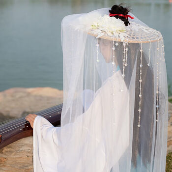 辞柠面纱古风东月棠梨花流苏斗笠帽遮脸面纱遮阳幕离摄影道具女侠古风