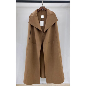 年春女装北欧风tote气质通勤宽松中长款双面呢斗篷大衣外套 卡其色 xs