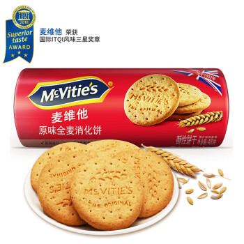 英国进口 麦维他（Mcvitie's）原味全麦粗粮酥性消化饼干 400g 早餐下午茶零食