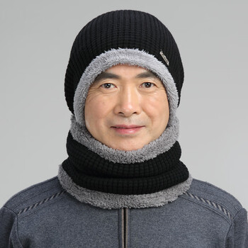 老爷爷帽子冬冬天中老年男加绒毛线帽父亲爷爷针织帽老人老头帽子围脖