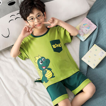 泰缤儿童睡衣男童夏季薄款卡通恐龙男孩睡衣短袖中大童家居服套装k66