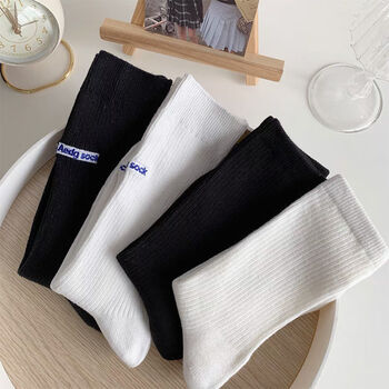 袜子女长筒白色潮袜韩版少女学生百搭中筒袜长筒袜复古简约日系高腰