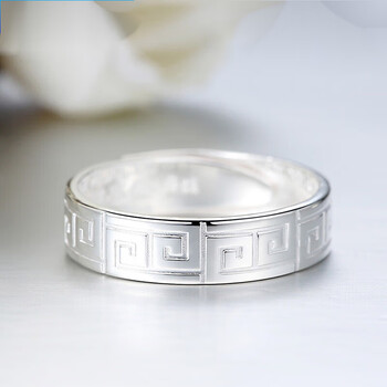 flzx情人礼物回纹男士戒指男单身回字纹银饰感男戒男款足银活口食指戒