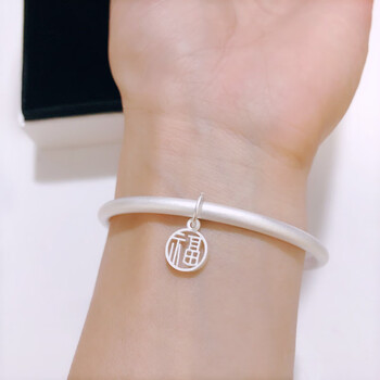 优束 s999古法磨砂足银手镯女光面素圈足银镯子年轻款实心闭口银饰手