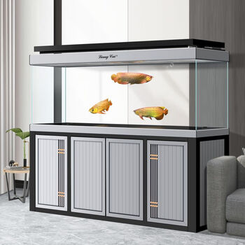 liangca生态底滤雅致系列无管件龙鱼缸中式客厅中大型超白玻璃水族箱