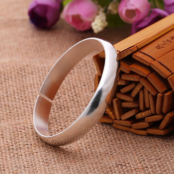 百银999足银可定制刻字百搭光面女款开口足银手镯送妈妈送女友50克