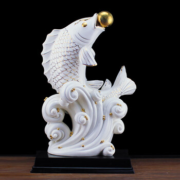 陶瓷鲤龙门摆件年年有余家居办公室装饰摆设开业乔迁礼品礼物白金色