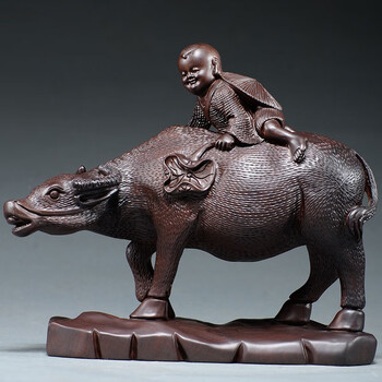 之柠 黑檀牧童骑牛摆件实木礼品童子骑牛木雕工艺品家居客厅装饰品