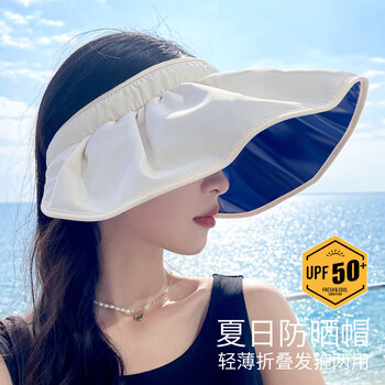 诗迦努黑胶防晒帽女2024夏季空顶遮阳帽遮脸发箍贝壳太阳帽子升升级