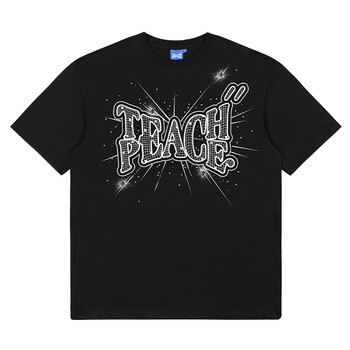 teachpeaceteachpeacetpc国潮铆钉灯球短袖宽松复古街头钉珠磨破字母