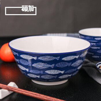硕加/Solecasa 大号日式面碗 家用大汤碗创意沙拉碗个性陶瓷餐具牛肉拉面碗泡面碗 8英寸日式碗-浮世海鱼