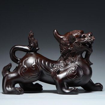 招财貔貅木雕摆件 黑檀木雕貔貅摆件实木雕刻家居客厅办公室装饰工艺