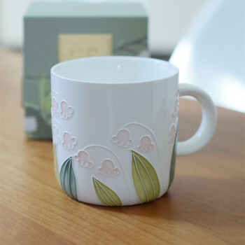 陶瓷马克杯家用水杯咖啡杯高颜值手工手绘釉下彩铃兰杯子简盒约300ml