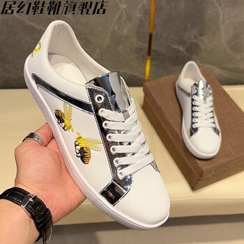 居幻夏季酷奇g家小蜜蜂刺绣系带板鞋青年男式平底轻奢小白鞋休闲鞋