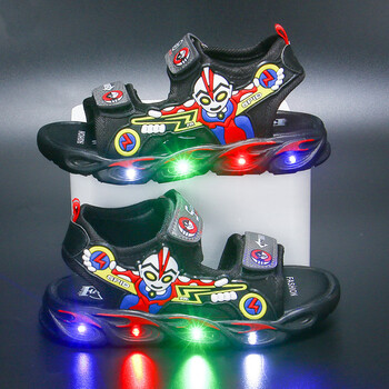 威易斯奥特曼男童凉鞋带灯中大儿童小男孩215岁夏季透气学生休闲沙滩