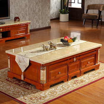 鑫事顺小沙发两人位茶几大理石茶几中式简约客厅茶几桌配人造松香黄石