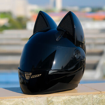 2022新款高达摩托车头盔3c认证猫耳头盔女生摩托车全盔机车蝴蝶结骑士