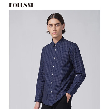 佛伦斯男装folunsi春秋季商务休闲彩蓝色流行波点长袖衬衫 彩蓝色 42